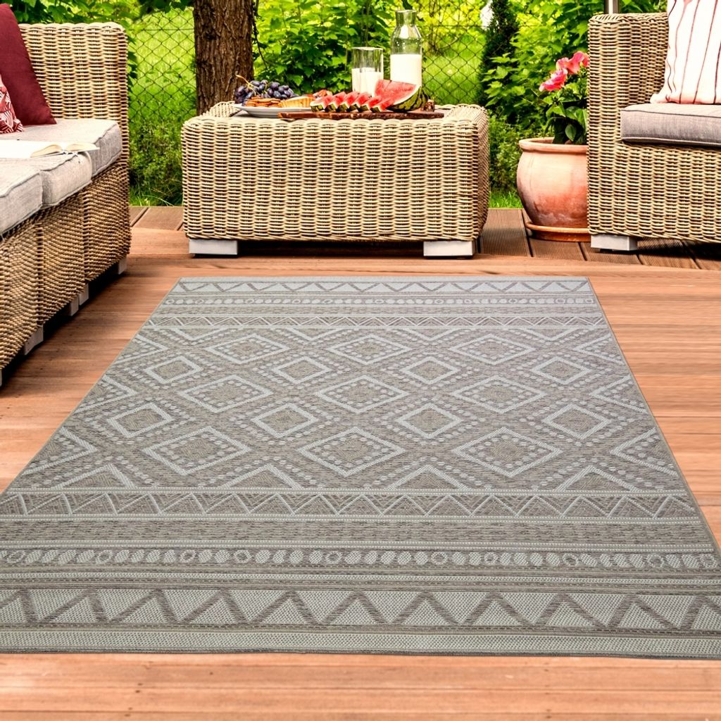 In- & Outdoor Teppich Sisal Optik Rautenmuster – beigefarben Größe - 240 x 340 cm