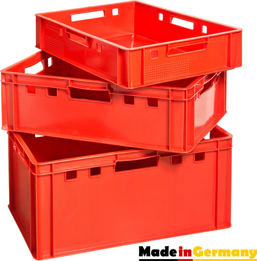 Set Fleischkiste E1 E2 E3 Fleischkisten Rot Kisten Eurobox Lebensmittelecht Metzgerkiste Box Aufbewahrungsbox Kunststoff Wanne Plastik Stapelbar Ki...