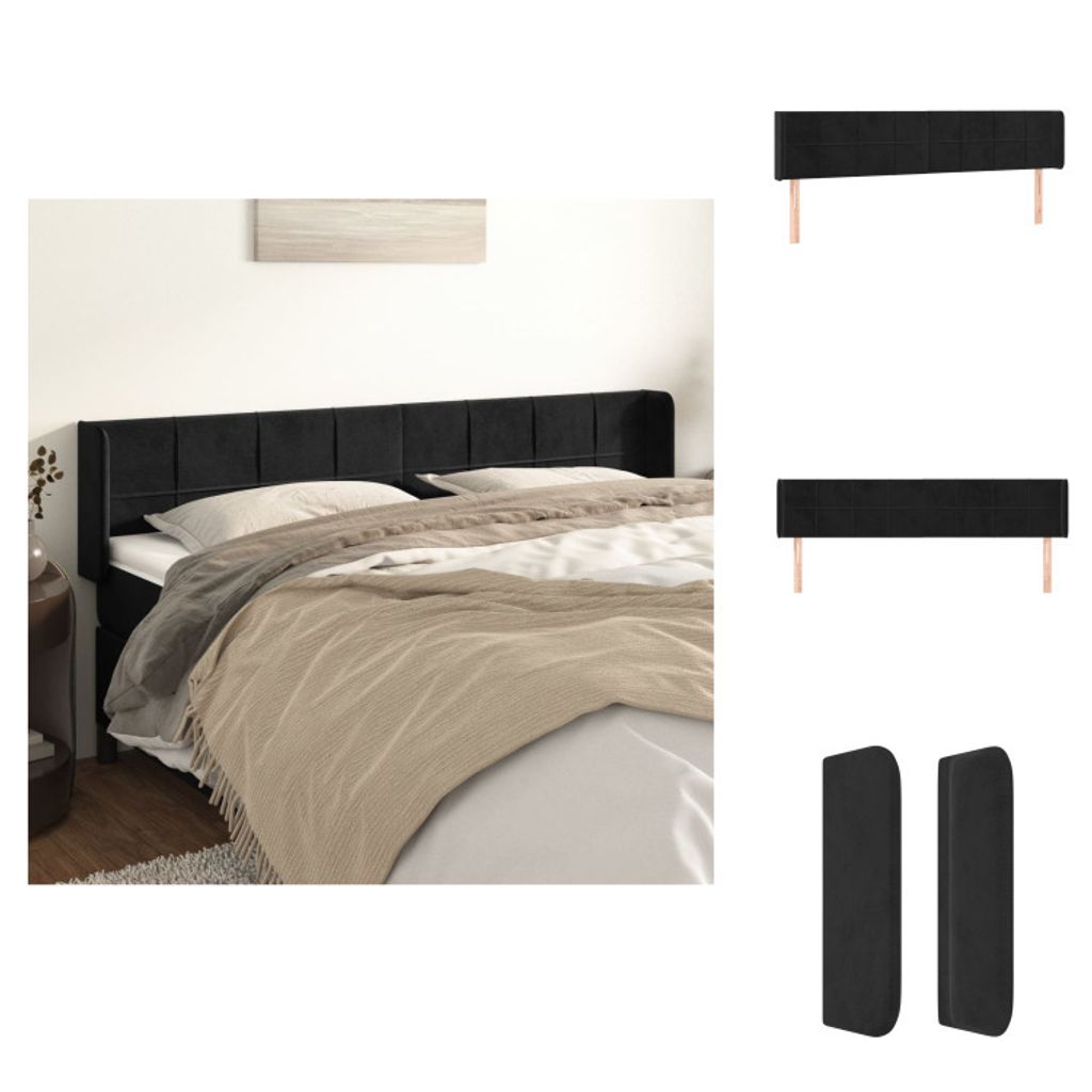 vidaXL Kopfteil mit Ohren Schwarz 163x16x78/88 cm Samt - Kopf- & Fußenden
