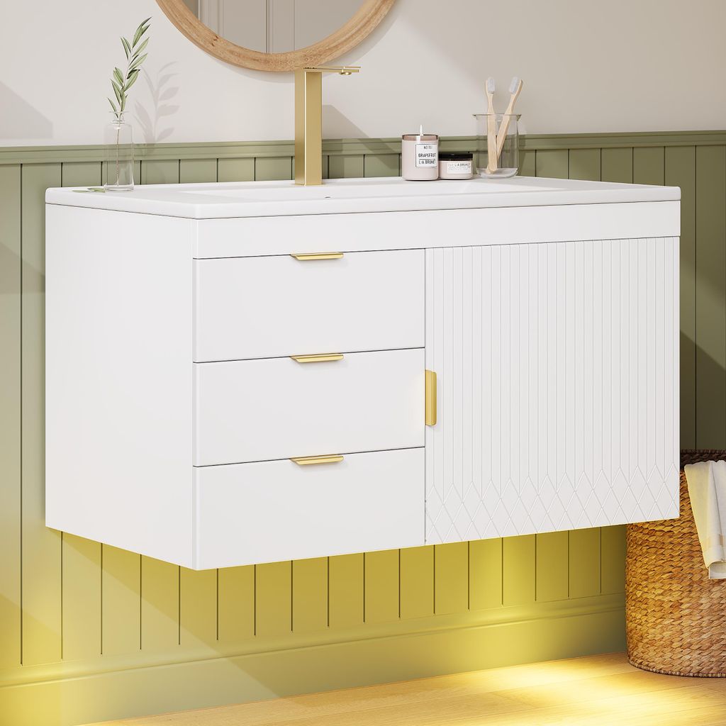 Mobiletto bagno con lavabo, mobile lavabo sospeso con Immagine del prodotto 