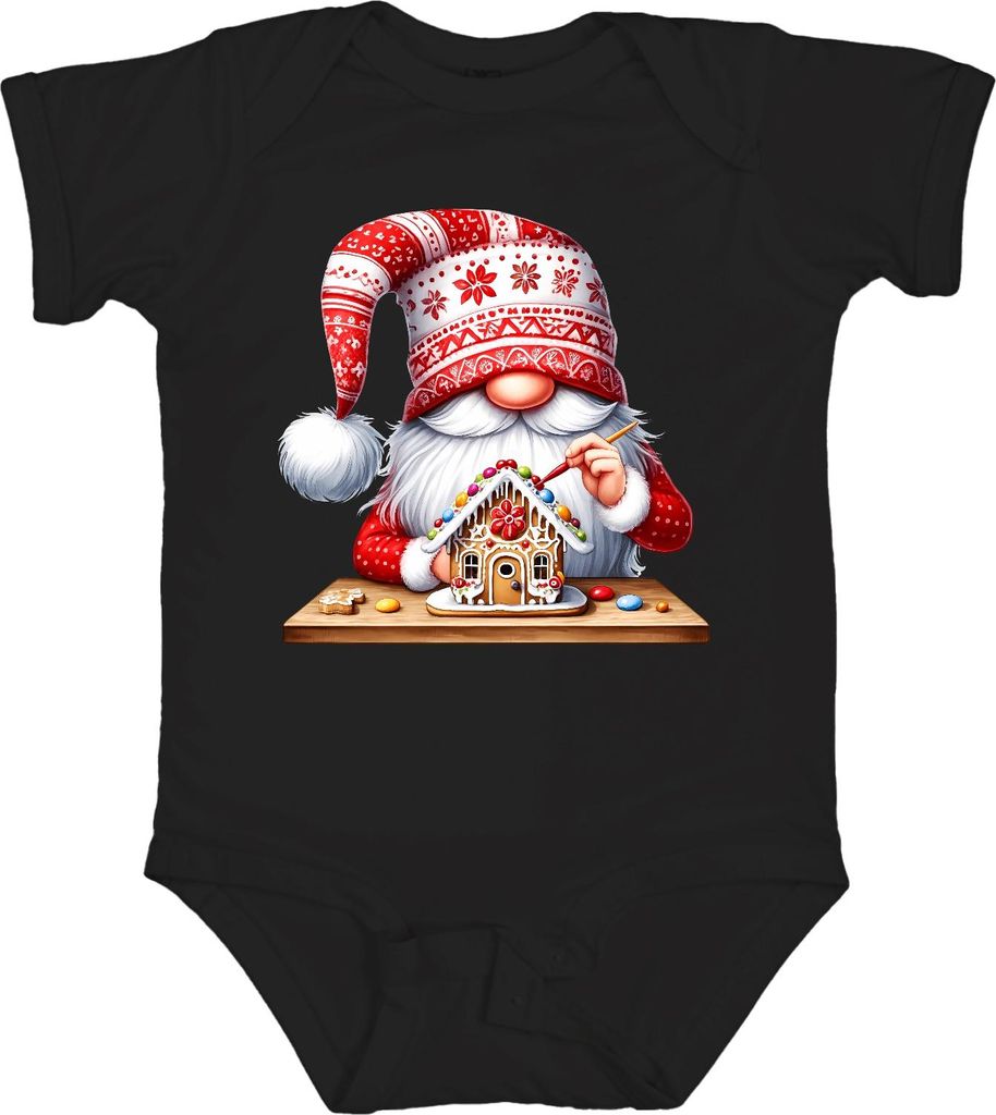 Weihnachtswichtel Lebkuchenhaus Dekoration Gnome Festlich Weihnachten Unisex Baby Body, Schwarz, 0/3