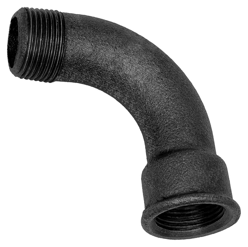 Gewinde Fitting Verschraubung aus Temperguss schwarz - 90° Bogen mit 1/2" Rohr Zoll Innengewinde und Außengewinde