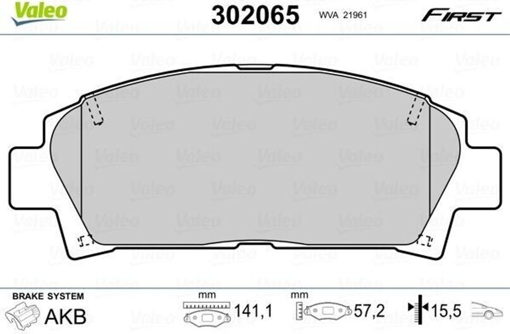 VALEO 302065 - OE 04465 12160 Bremsbeläge, Vorne für Avensis (T22), Carina E (T19)