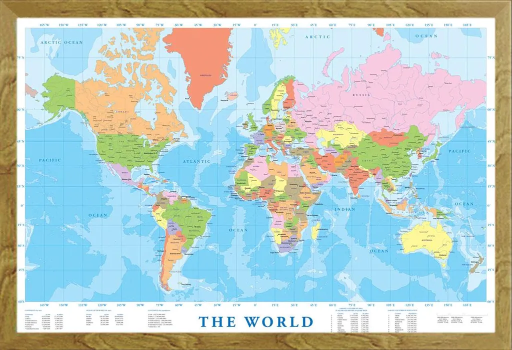 Mappa del Mondo Moderna + Cornice Rovere Shinsuke® - Arredo Elegante