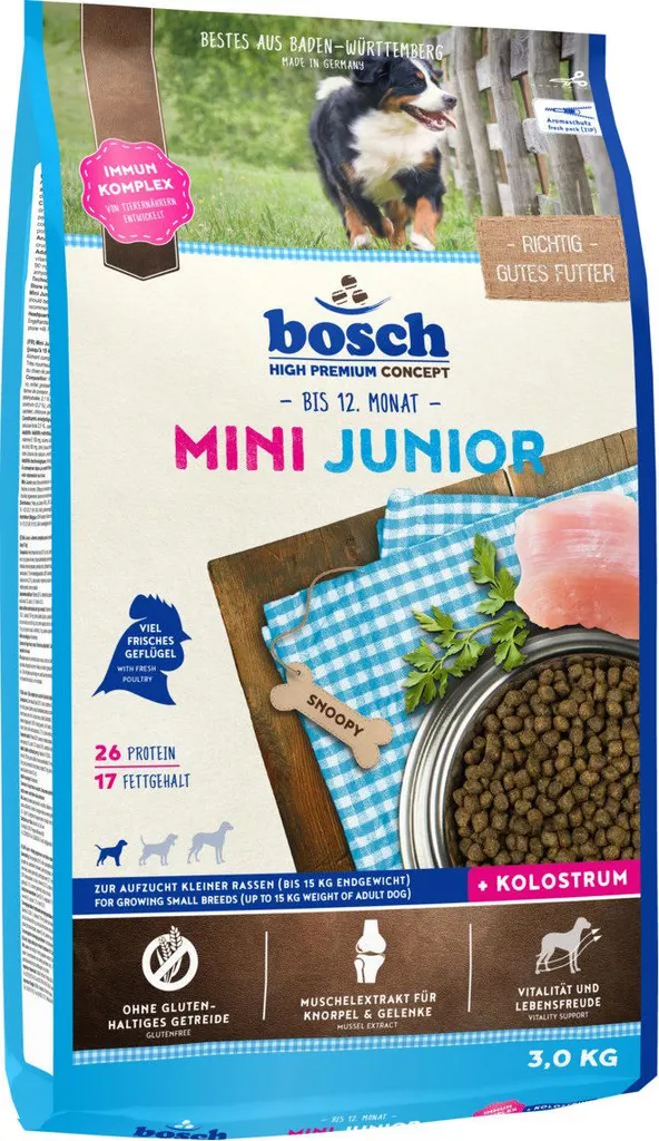 Bosch Mini Junior 3kg Croquettes sans blé avec complexe immunitaire