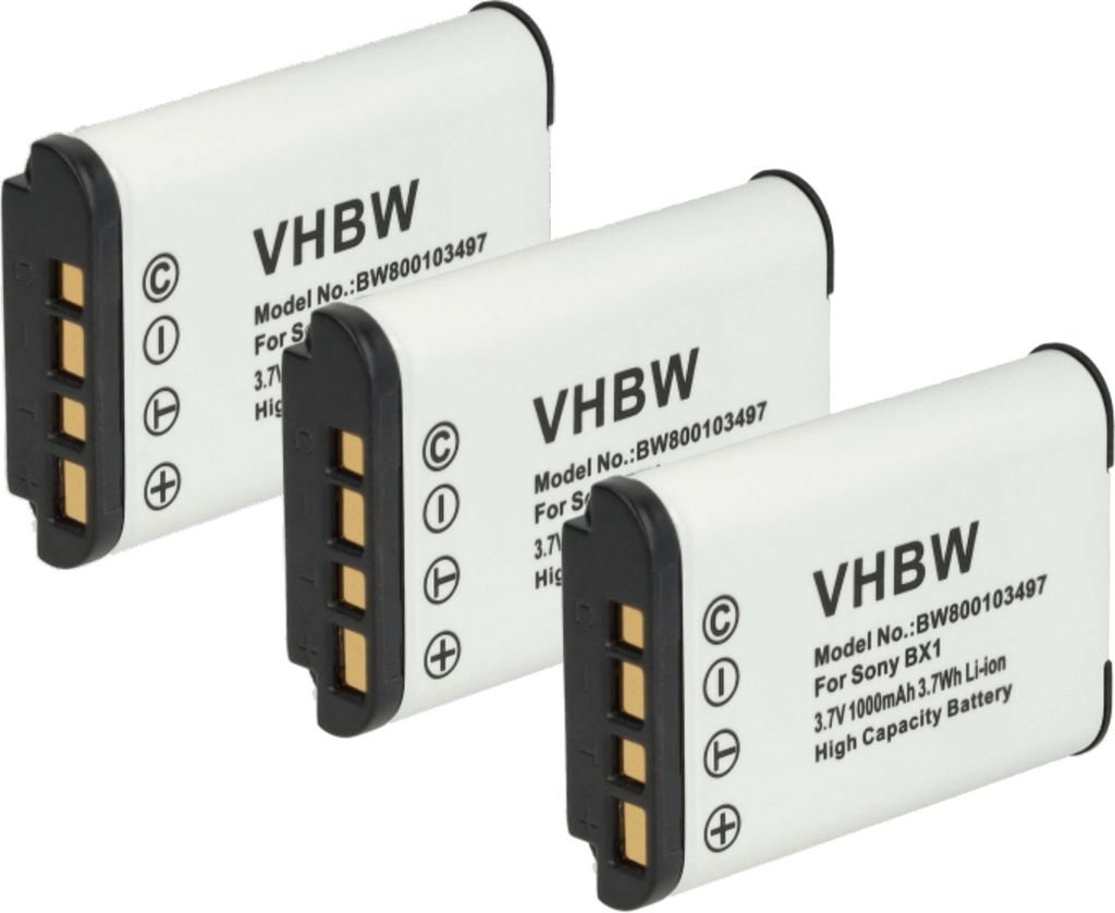 vhbw 3x Akku kompatibel mit Sony Cybershot DSC-RX100 VII, DSC-WX300B, DSC-RX1R II, DSC-RX1RM2, DSC-WX300, DSC-RX1R Kamera (1000 mAh, 3,6 V, Li-Ion)
