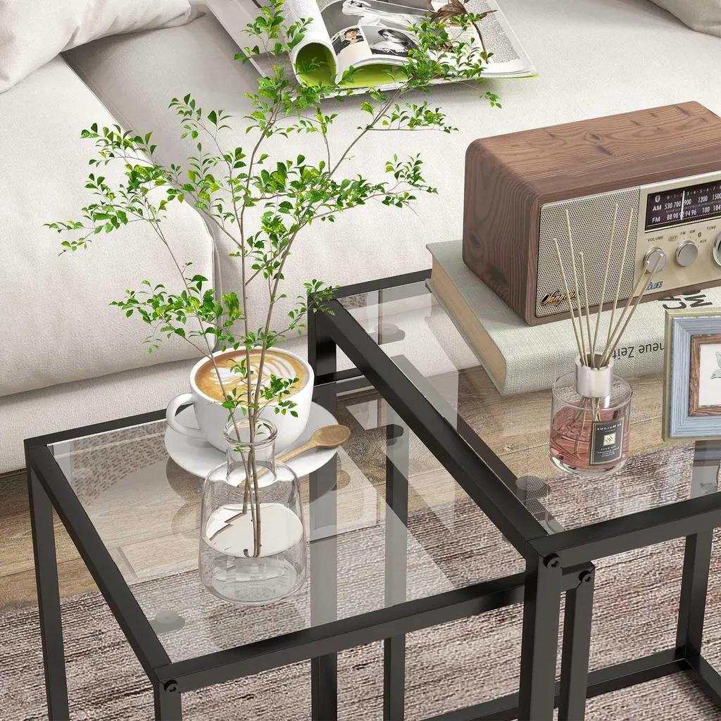 Ensemble table d'appoint noire compacte pour petits appartements - 8