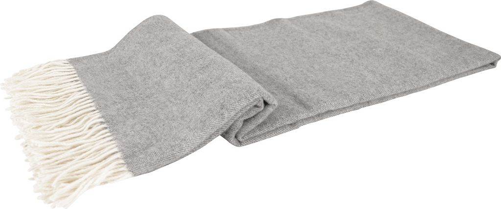 Wolldecke Premium Decke 140 x 200 cm hellgrau als warme Tagesdecke & edles Plaid aus 100 % Wolle