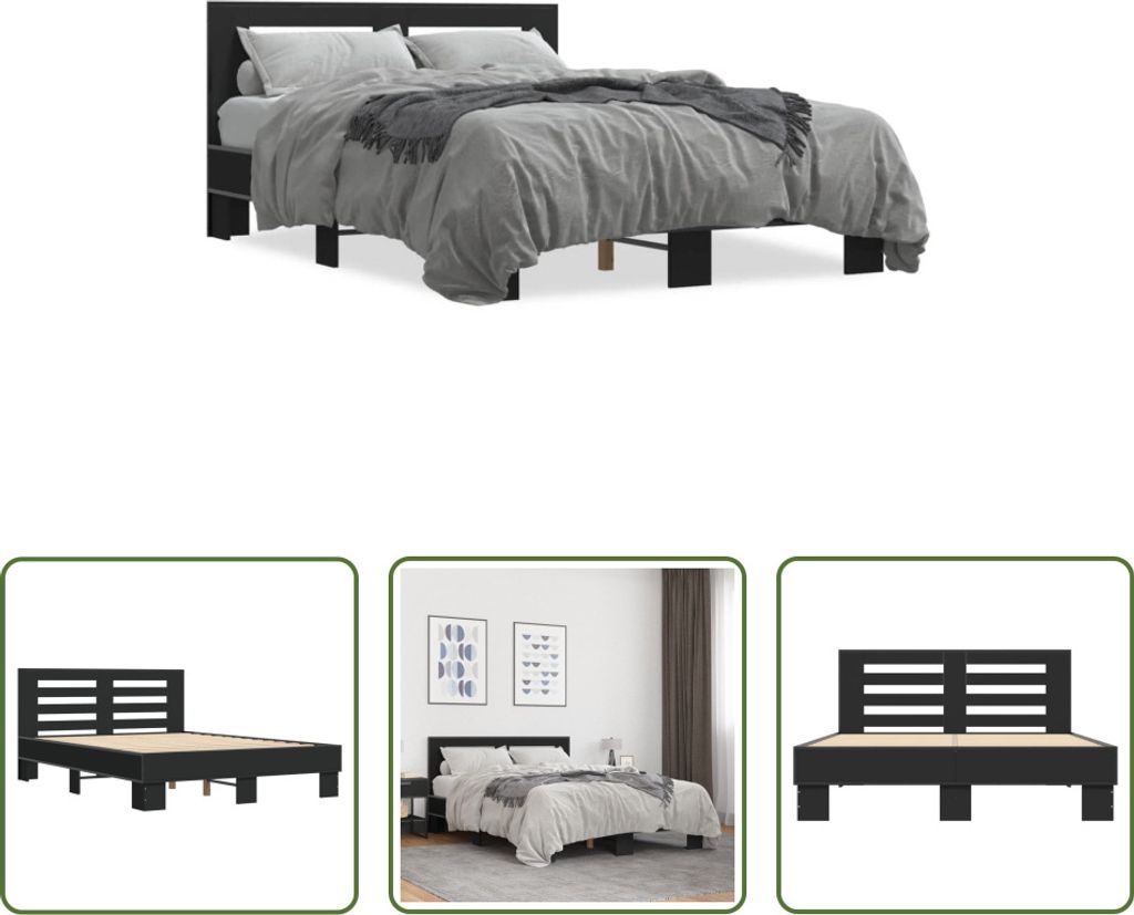 The Living Store Bettgestell Schwarz 140x200 cm Holzwerkstoff und Metall