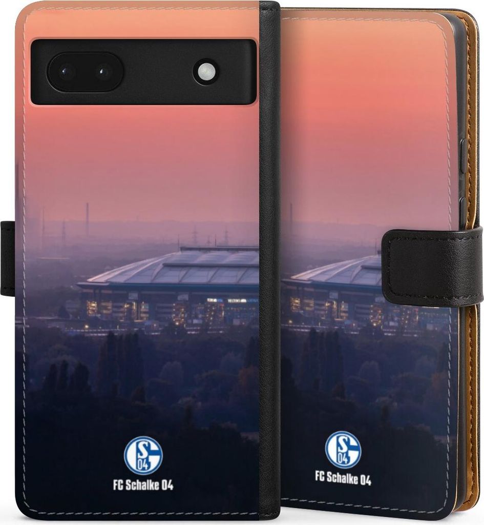 DeinDesign Klapphülle für Google Pixel 6a Handytasche Lederhülle Tasche FC Schalke 04 Offizielles Lizenzprodukt Stadion