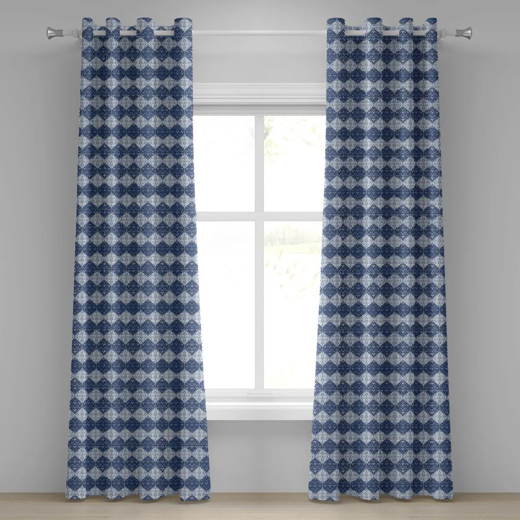 Rideau pour salon bleu marine style zen oriental lot de 2 panneaux