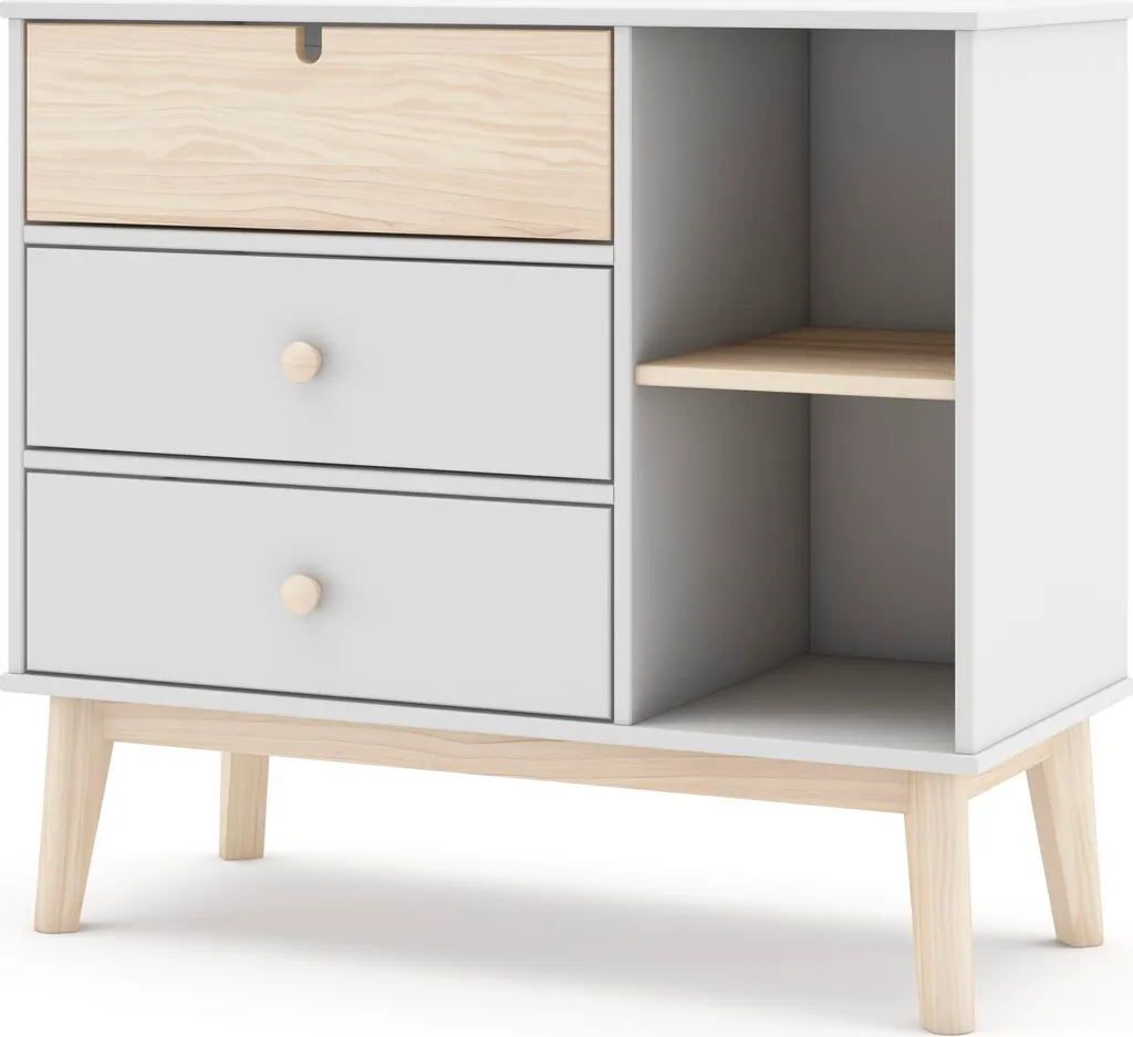 Commode de Rangement L90 cm Estefania avec 3 Tiroirs et Niches Ouvertes