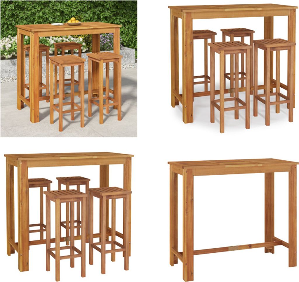 vidaXL 5 tlg. Gartenbar Set Massivholz Akazie - Garten-Bar-Set - Gartenbar-Sets - Outdoor-Bar-Set - Outdoor-Bartisch Und Stühle