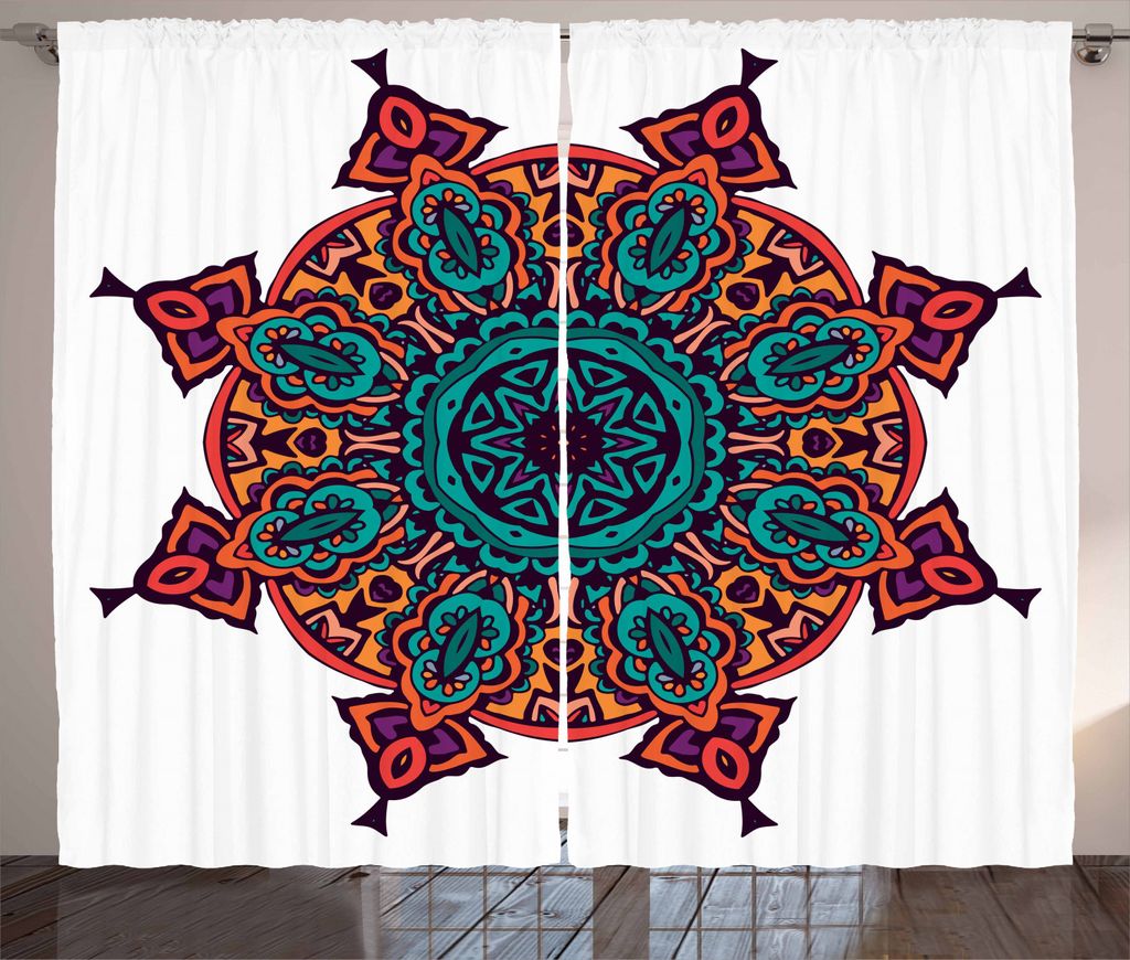 ABAKUHAUS Stern-Mandala Rustikaler Vorhang, Geometrische Blumenmotiv, Wohnzimmer Universalband Gardinen mit Schlaufen und Haken, 280 x 225 cm, Mehr...