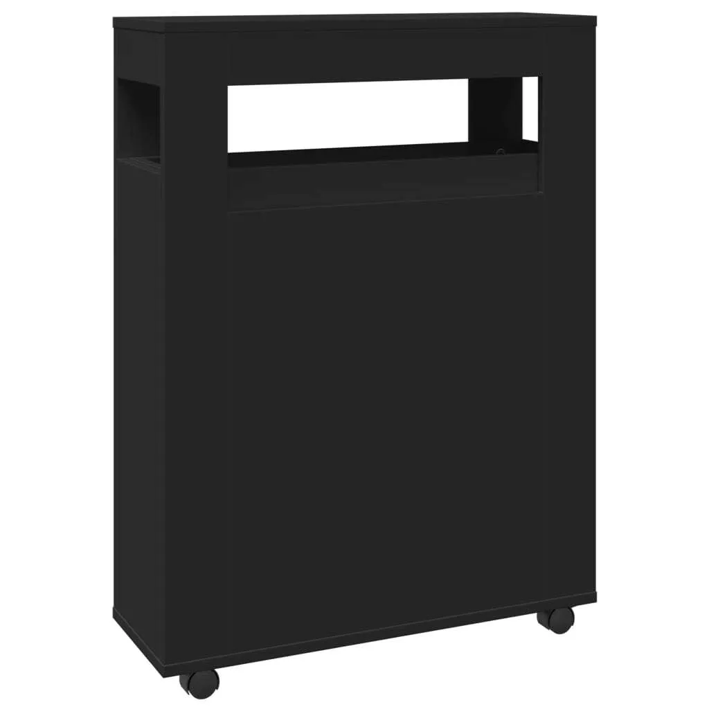Carrello Bagno Nero vidaXL 23cm - Mobiletto in Legno con Rotelle - 1