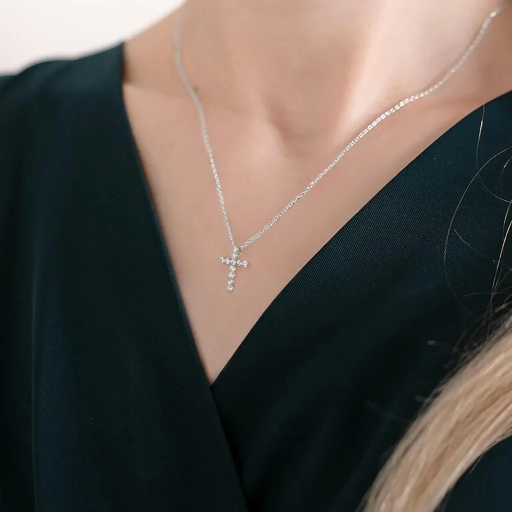 TINGN Chaîne Croix Femme - Collier Crucifix Plaqué Or 14K à Multi-Rangs