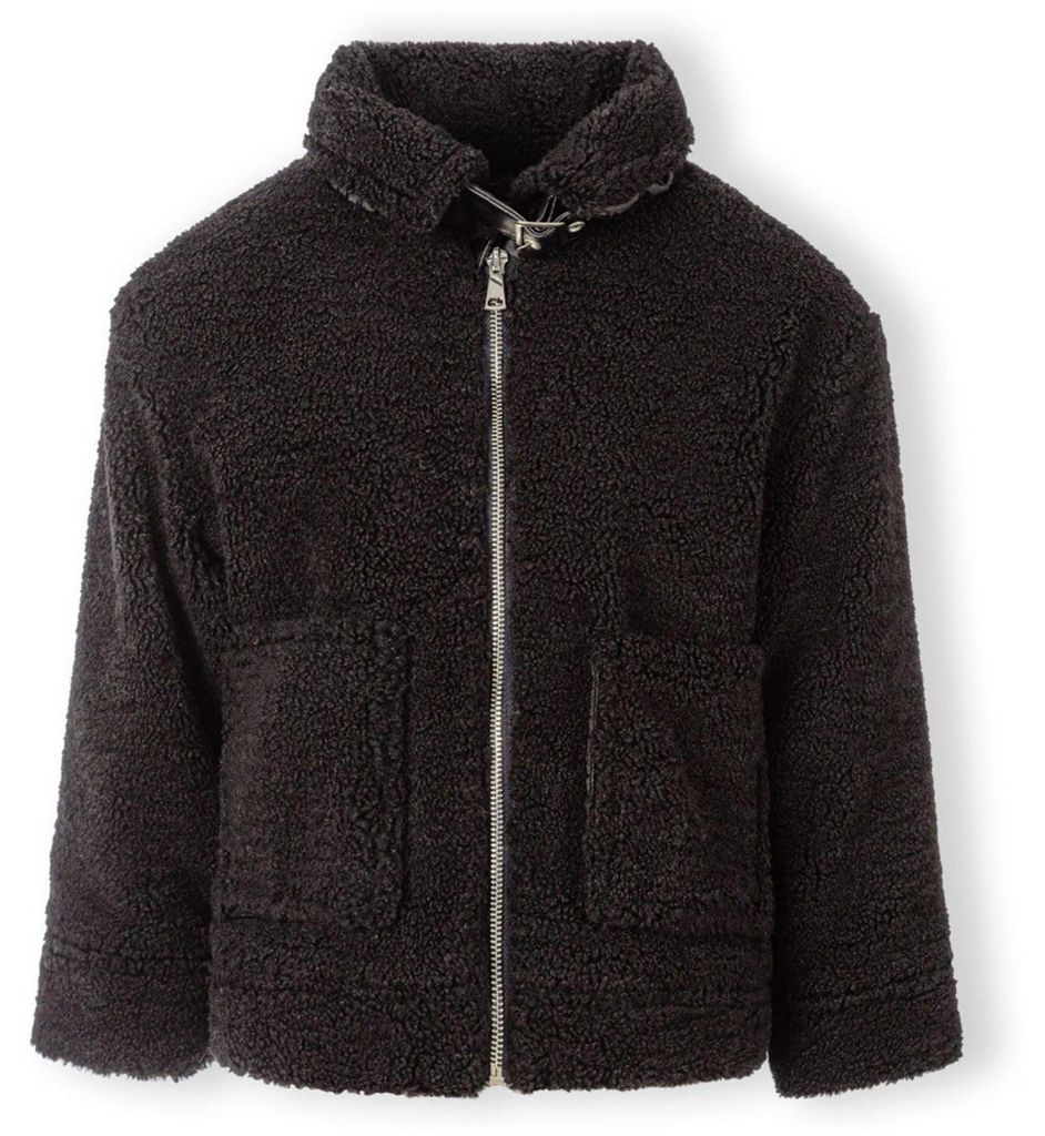 Minoti - Jacke für Mädchen, Durchgehender Reißverschluss, Teddy-Stoff MN539 (110) (Schwarz)