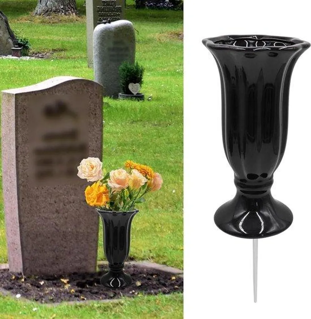 Vase de tombe anti-vent en céramique stable avec pied métallique fix