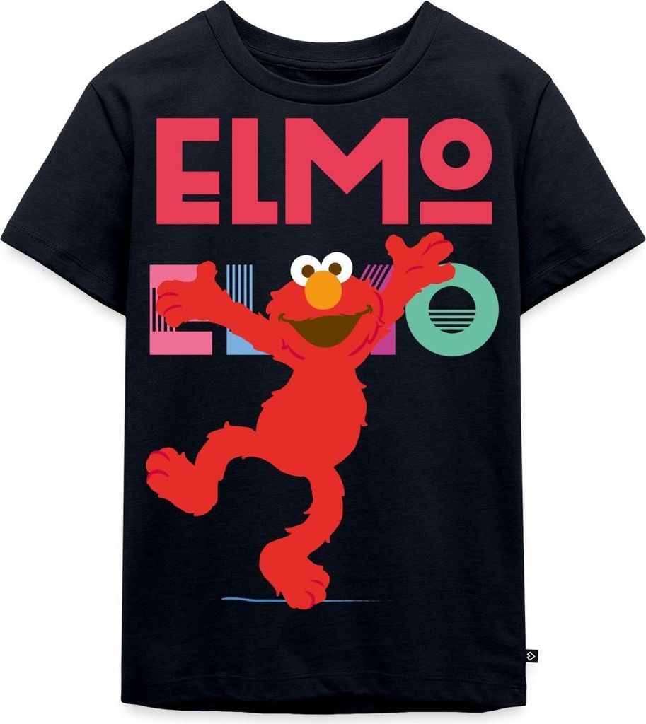 Spreadshirt Sesamstraße Elmo Springt vor Freude Kinder Premium T-Shirt, 110/116 (4 Jahre), Navy