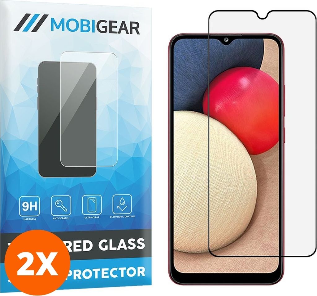 Mobigear Premium 4.99 Samsung Galaxy A02s Panzerglas Gehärtetes Glas Displayschutz - Hüllenfreundlich - Schwarz (2er Pack)