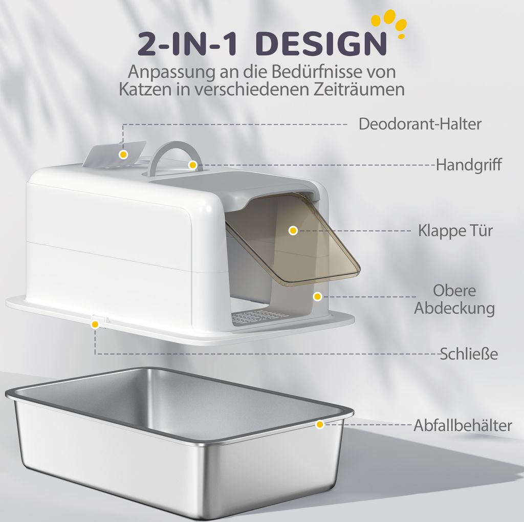PawHut Katzenklo, Katzentoilette mit Deckel, Wanne aus Produktbild 6