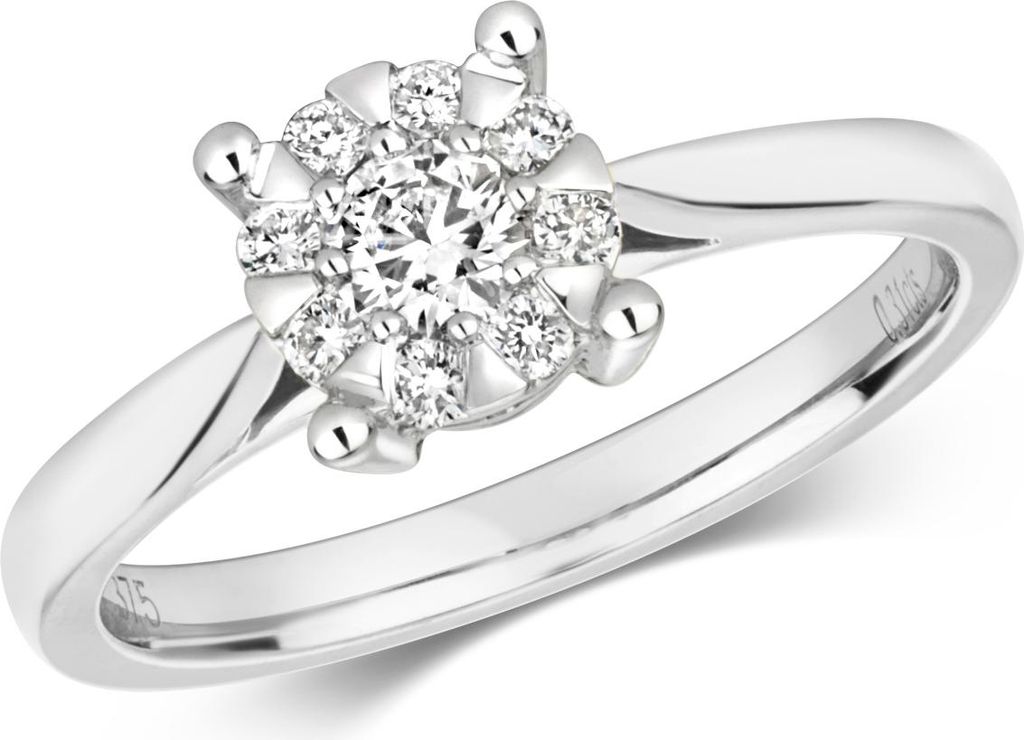 Funkelndes Feuer 9 Karat (375) Weißgold Damen - Diamant Solitärring Brillant-Schliff 0.30 Karat G - I1 I2, 50 (15.9); TRS316809KWRSK