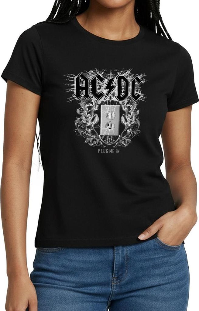 Spreadshirt AC/DC Logo Plug Me In Videoalbum Frauen T-Shirt, XL, Schwarz