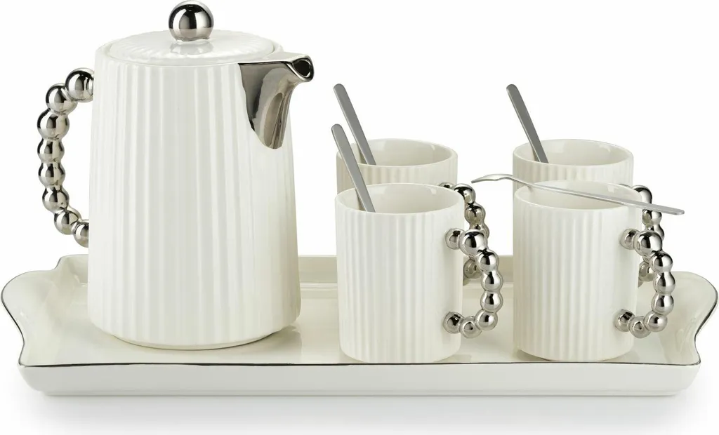 HowHomely Servizio da tavola Luca Silver - Elegante serie in porcellana per occasioni speciali Bianco