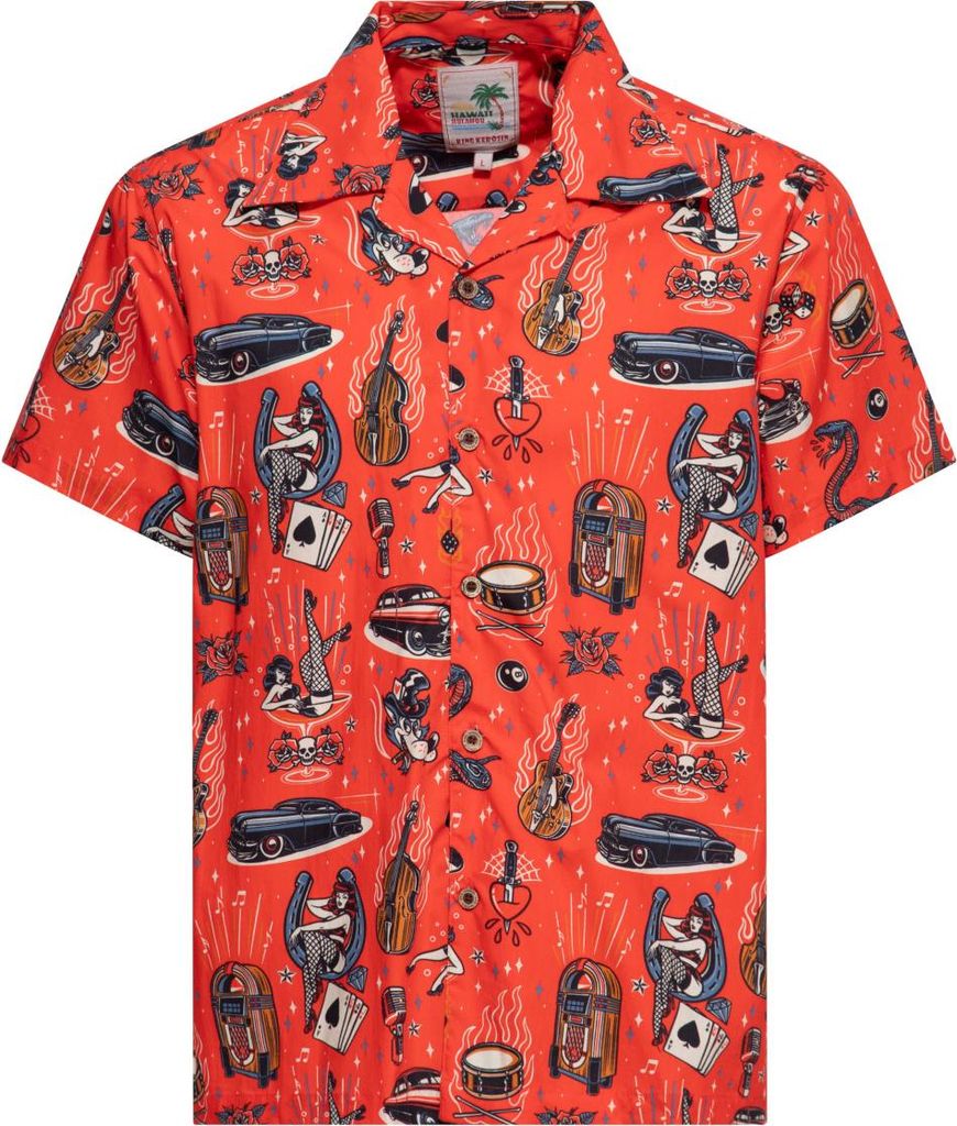 King Kerosin Kurzarmhemd Herren Rock ́n Roll Hawaii Shirt rot 4XL