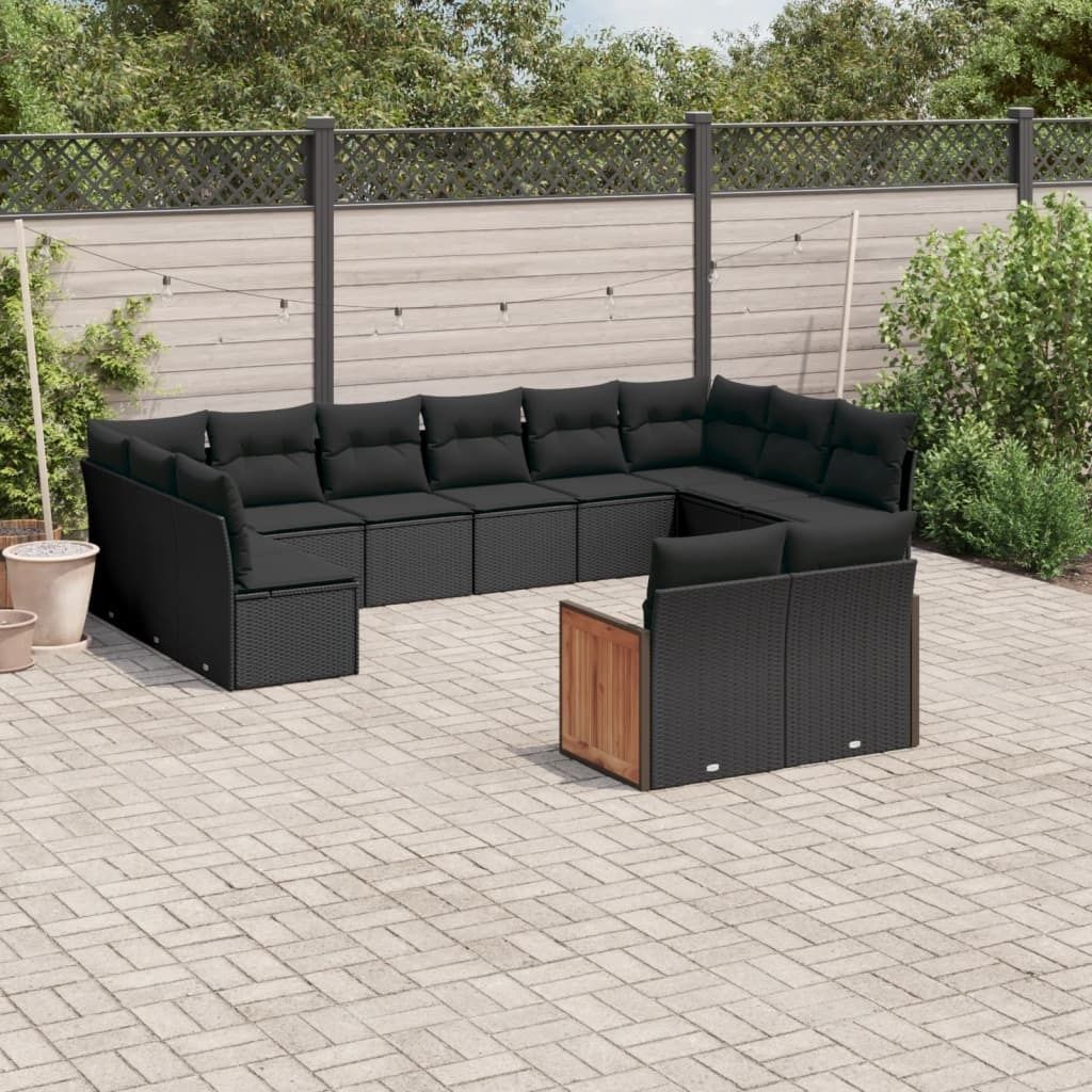 Maison Exclusive - 12-tlg. Garten-Sofagarnitur mit Kissen Schwarz Poly Rattan