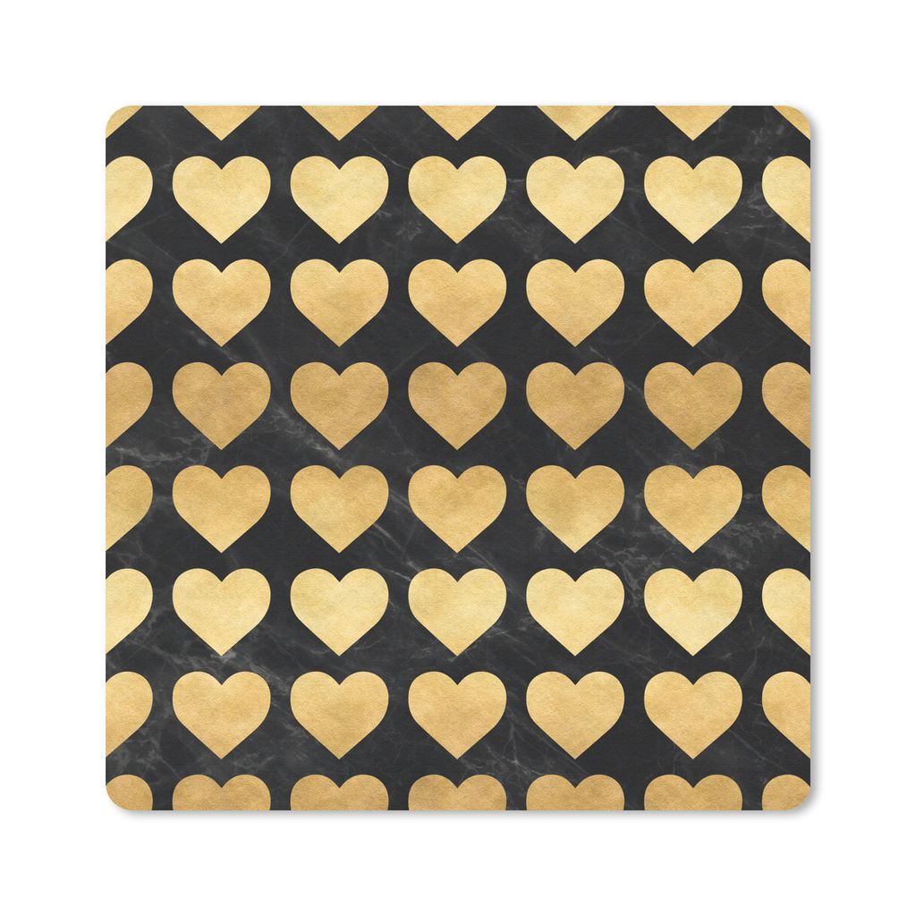 MuchoWow Mauspad Mousepad Muster - Herz - Gold - Schwarz 30x30 cm - Mousepads - Maus Mat - Pad - Mausunterlage - Gaming