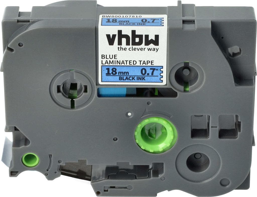 vhbw Schriftband-Kassette kompatibel mit Brother P-Touch 350, 340 C, 310 CC, 540, 300 SP, 340, 310, 3600 Etiketten-Drucker 8m x 18mm Schwarz auf Blau
