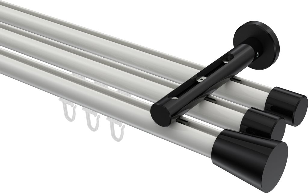 Interdeco Innenlaufstange / Gardinenstange mit Innenlauf Weiß / Schwarz, Typ Siteno Sitra (Konus), 20 mm Ø 3-läufig, 180 cm
