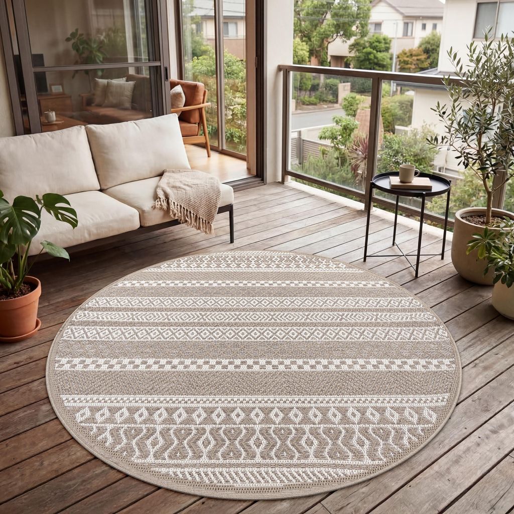 Outdoor Teppich Flachgewebe modern Boho Ethno wetterfest Produktbild 