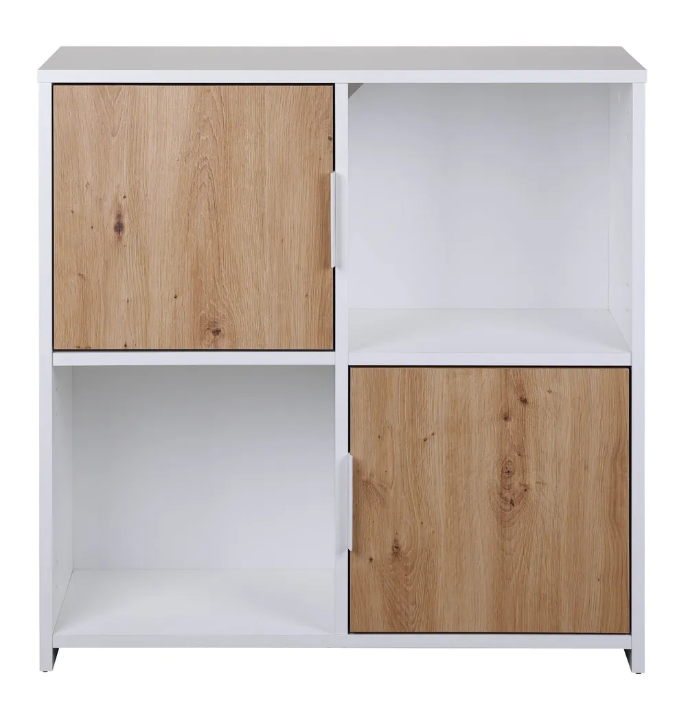 Bibliothèque Pepeto 2 portes et 2 tablettes blanc et chêne Artisan