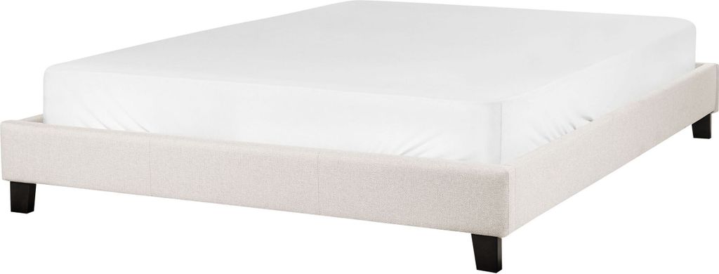 BELIANI Polsterbett Hellbeige Stoffbezug mit Lattenrost 140x200 cm ohne Kopf- und Fußteil Modern Skandi Schlafzimmer Ausstattung Doppelbett Bettra...