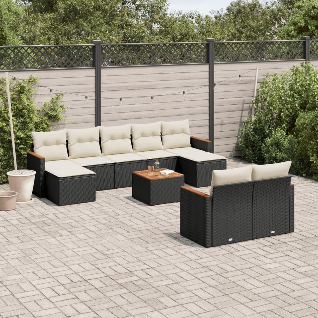 Maison Exclusive - 10-tlg. Garten-Sofagarnitur mit Kissen Schwarz Poly Rattan