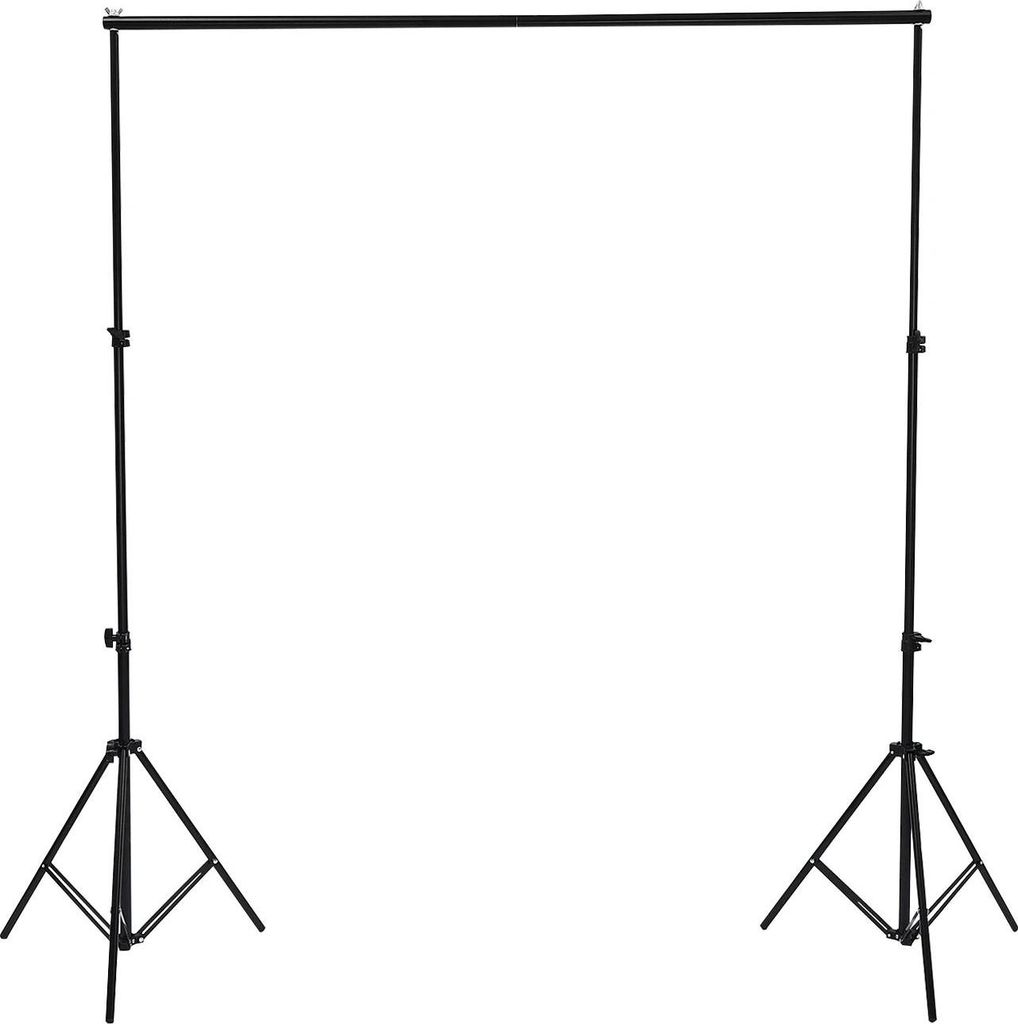 Hintergrundsystem für Fotostudio - Verstellbares Stativ-Set - 3×2 m - Spritzlackiert - Eisen und Gummi - Für Innenaufnahmen - Schwarz