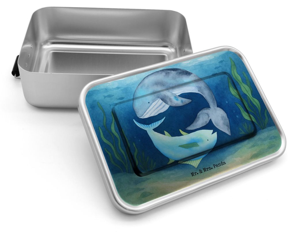 Mr. & Mrs. Panda Frühstücksdose Walfisch Thunfisch Design - Weiß - Geschenk, Metall Vesperdose, Snackbox, Wal, Spruch Lustig, Tiermotive, Des Ta...