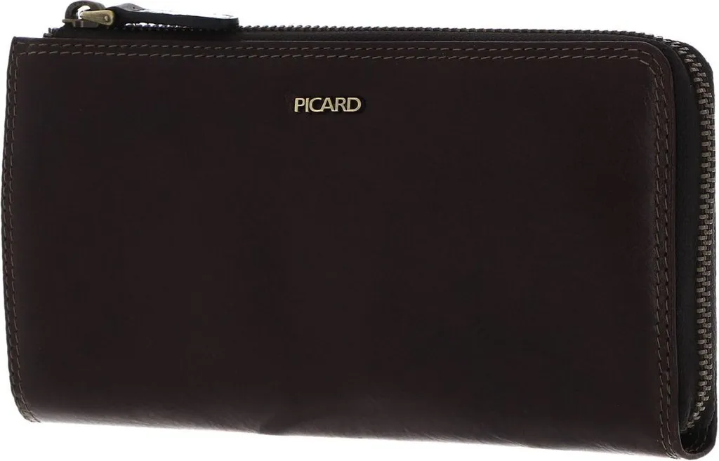 PICARD Eternity 1 Porte-monnaie en cuir marron café avec zip sécurisé