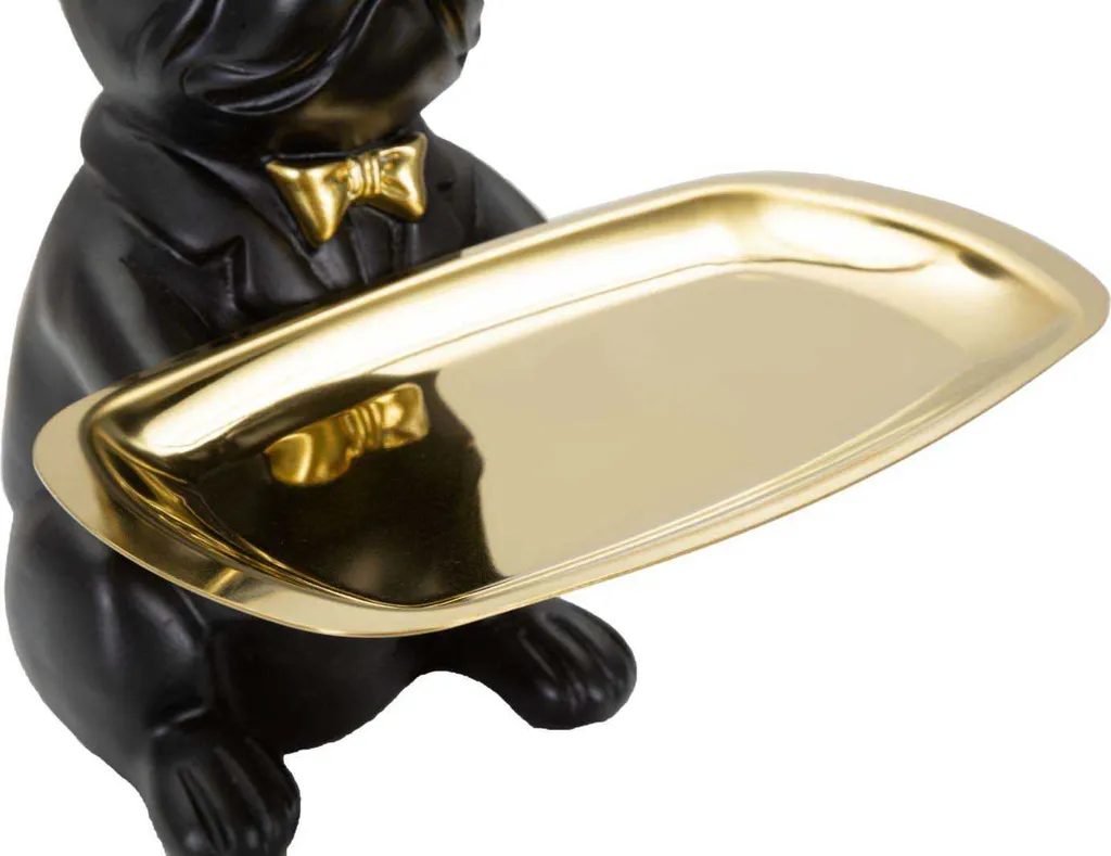 Statue Bouledogue Décorative Noire et Dorée avec Vide-poche Design Chic