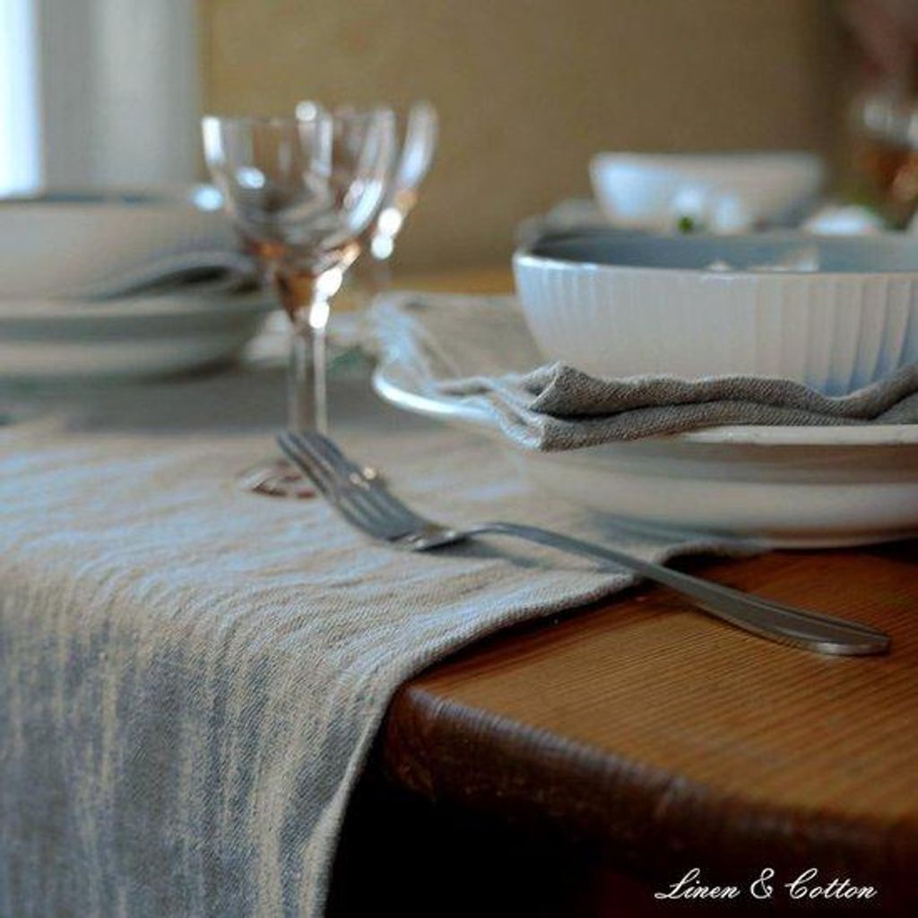 Linnen Tischläufer Beige Naturfarbe 44x180 cm Vintage Shabby Chic Deko für Landhaus