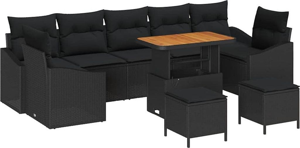 "SALE 2026" Gartensofa Set - Balkonmöbel/Loungeset - elegantes Design - mit Kissen 10 pcs Schwarz Poly Rattan - 90x55x71cm - Gartensofas DEMöbel8...