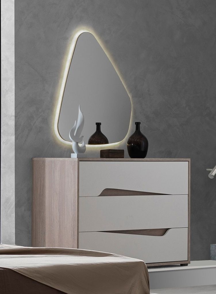 Moderne Kommode und Spiegel Soleil in Creme / Braun