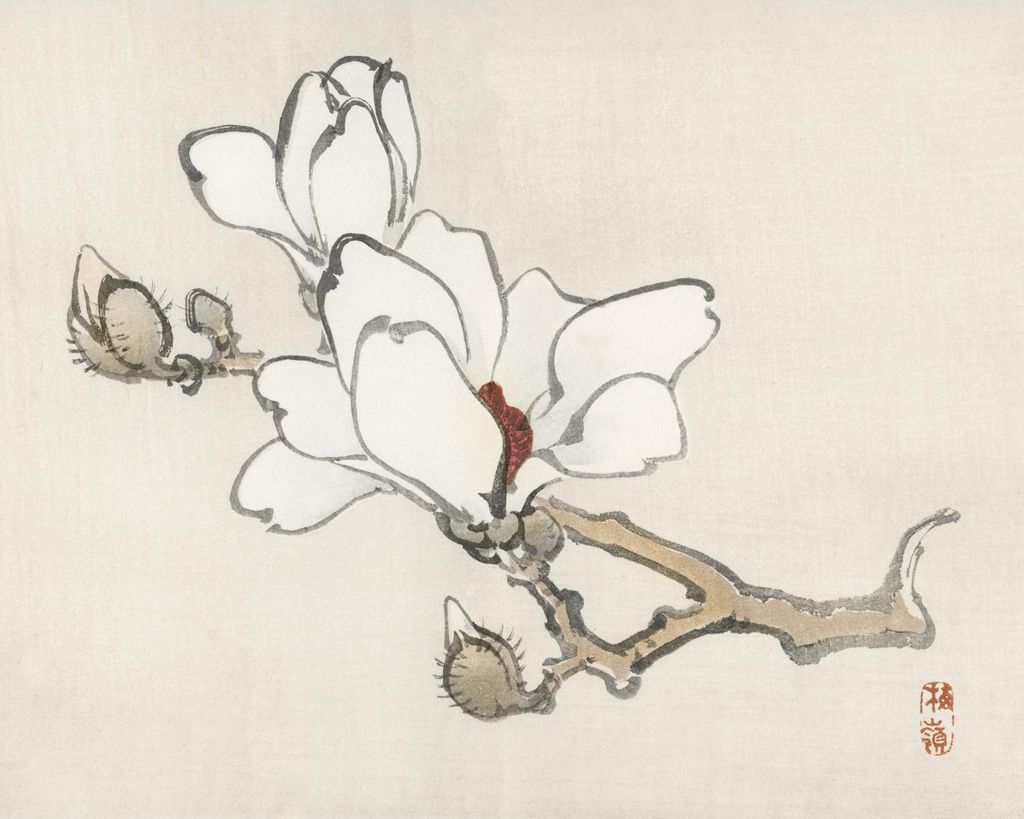 Plakat 50x40cm Magnolie, Kōno Bairei Japanisches Vintage für das Wohnzimmer