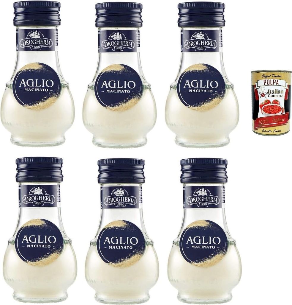 La Drogheria, Aglio Macinato, Gemahlener Knoblauch, scharfes Aroma, Geschmack für erste Kurse, sautiert und Saucen, 6x 35 Gr + Italian Gourmet pol...