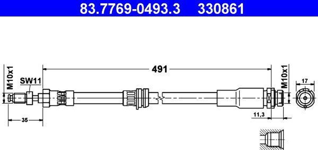ATE 83.7769-0493.3 Bremsschlauch OE 1211729 kompatibel mit Fusion