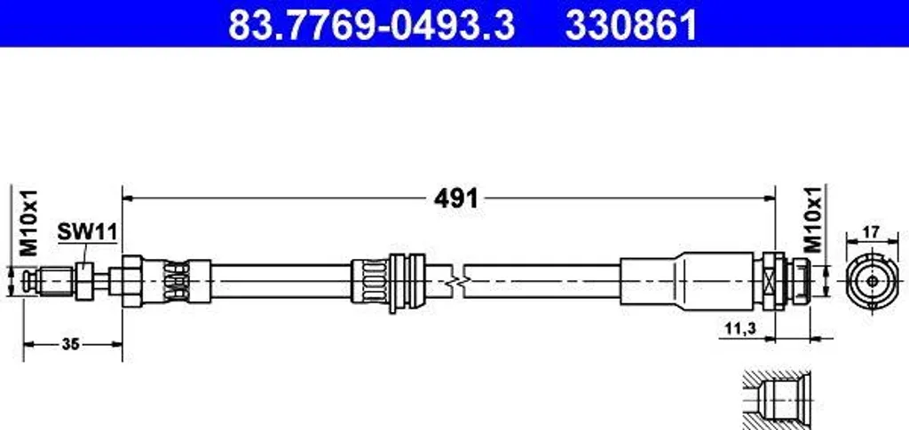 Flexible de frein ATE 83.7769-0493.3 OE 1211729 pour Ford Fusion