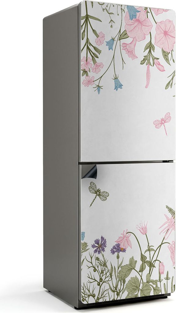 Blumenmuster mit Insekten – Magnetische Kühlschrank Abdeckung – Dekorfolie magnetisch Küche – Kühlschrank Magnet Deko – selbstklebende M...