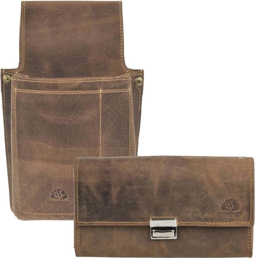 Greenburry Profi Kellnerset Kellnergeldbörse Kellnerbörse Kellnergeldbeutel mit Holster Kellnertasche braun